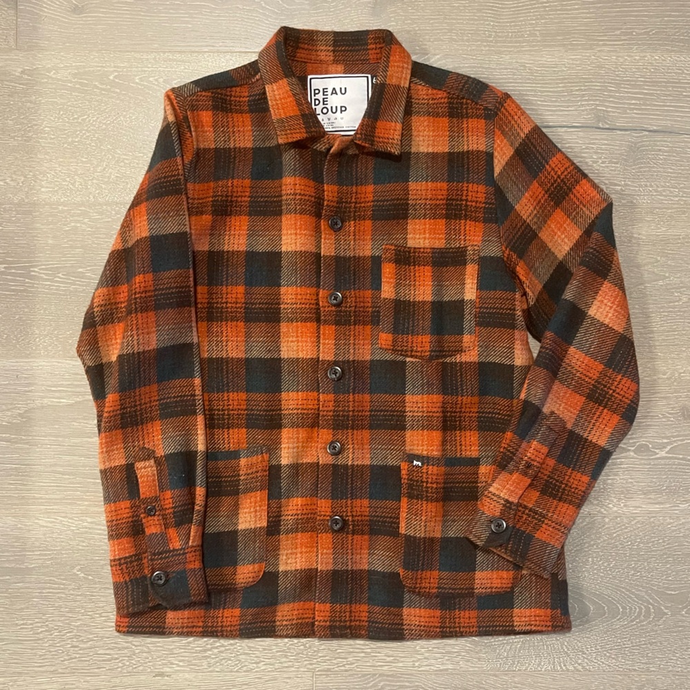 Peau De Loup Orange and Black Plaid Shirt